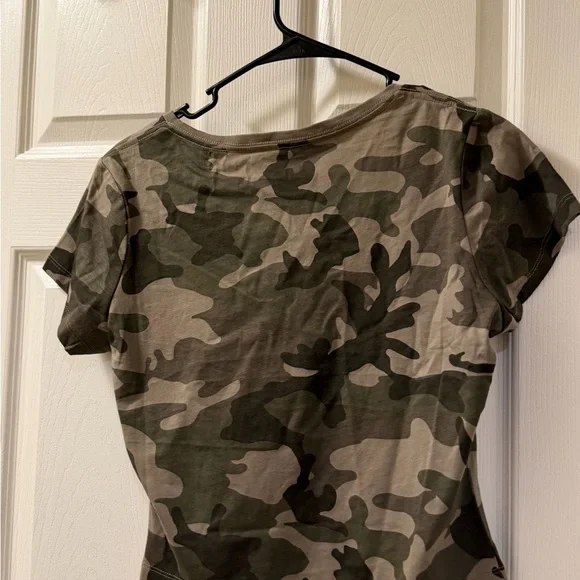 True Religion Olive Camo Scoop-Neck Tee with Rhinestone Logo - Picture 2 of 3